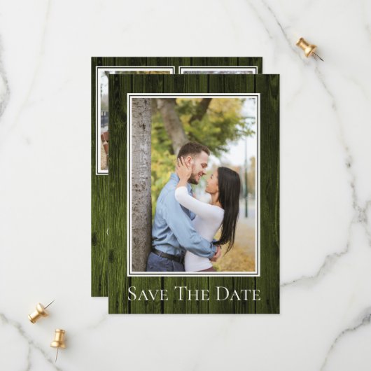 Groen Eenvoudig Rustiek Foto Save The Date (Voorkant / Achterkant in situ)