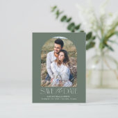 Groen | Eenvoudige moderne Arch-foto slaat de datu Aankondigingskaart (Staand voorkant)