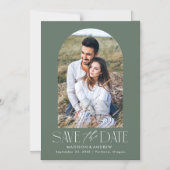 Groen | Eenvoudige moderne Arch-foto slaat de datu Magnetische Uitnodiging (Voorkant)