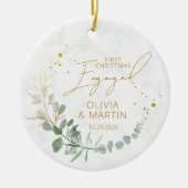 Groen eerste Kerstmis verloofd Elegant Keramisch Ornament (Voorkant)