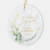 Groen eerste Kerstmis verloofd Elegant Keramisch Ornament (Links)