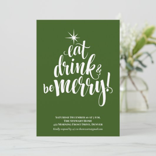 Groen Eet Drink & Wees Vrolijk Kerstfeest Kaart (Staand voorkant)