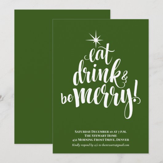 Groen Eet Drink & Wees Vrolijk Kerstfeest Kaart (Voorkant / Achterkant)
