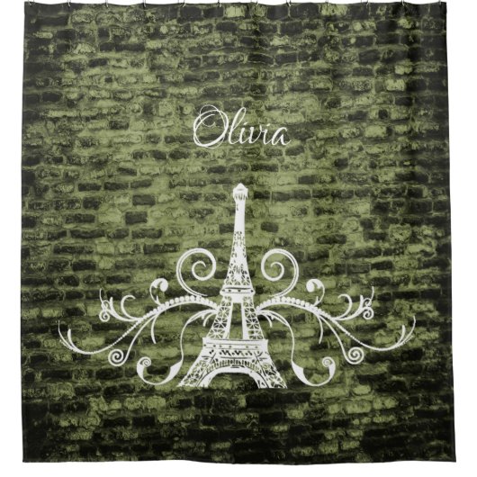 Groen Eiffeltowergraadgordijn Douchegordijn (Voorkant)