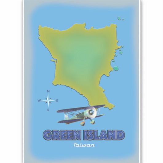 Groen eiland Taiwan reisposter. Sticker (Voorkant)