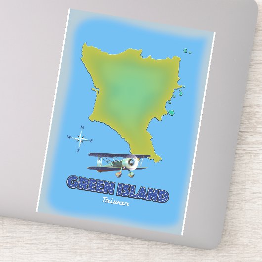 Groen eiland Taiwan reisposter. Sticker (Detail)