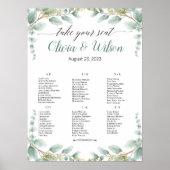 Groen Elegant Alphabet Bruiloft Zitkaarten Poster (Voorkant)