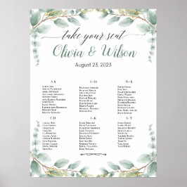 Groen Elegant Alphabet Bruiloft Zitkaarten Poster
