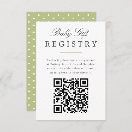Groen Elegant Baby Gift Registry met QR code Informatiekaartje (Voorkant / Achterkant)
