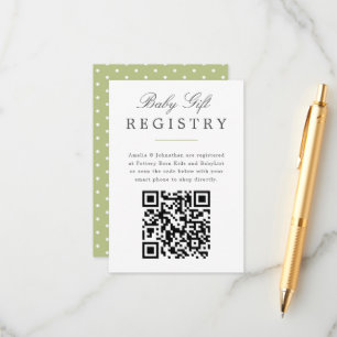 Groen Elegant Baby Gift Registry met QR code Informatiekaartje