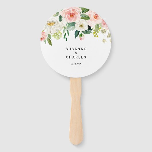 Groen Elegant Bloemen Bruiloft Handwaaier (Voorkant)