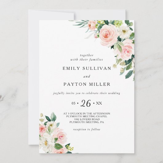 Groen Elegant Bloemen Bruiloft Kaart (Voorkant)