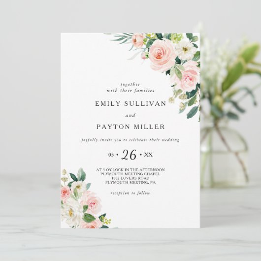 Groen Elegant Bloemen Bruiloft Kaart (Staand voorkant)