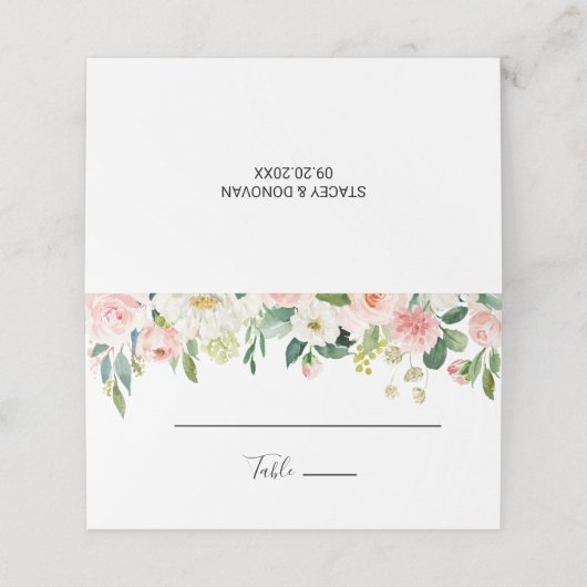 Groen Elegant Bloemen Bruiloft Plaats Kaart Plaatskaartje (Buitenkant ongevouwen)