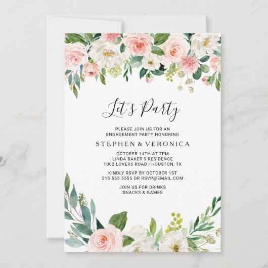 Groen Elegant Bloemen Laten we feesten Kaart (Voorkant)