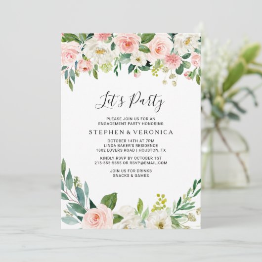 Groen Elegant Bloemen Laten we feesten Kaart (Staand voorkant)