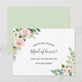 Groen Elegant Bloemen Maid of Honor Uitnodiging Briefkaart (Voorkant / Achterkant)