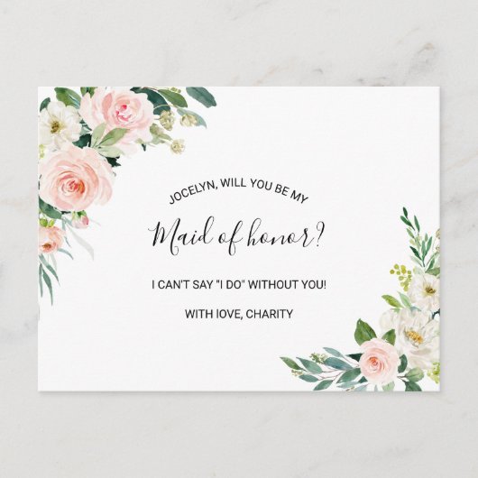 Groen Elegant Bloemen Maid of Honor Uitnodiging Briefkaart (Voorkant)