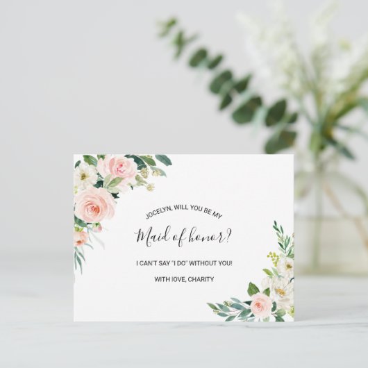 Groen Elegant Bloemen Maid of Honor Uitnodiging Briefkaart (Staand voorkant)