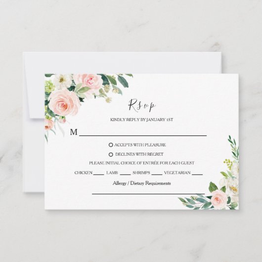 Groen Elegant Bloemen RSVP Menu Keuze (Voorkant)