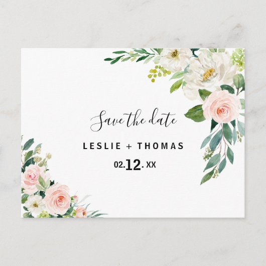 Groen Elegant Bloemen Save the Date Briefkaart (Voorkant)