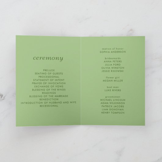 Groen elegant bloemenbruiloft programma (Binnen)