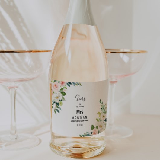 Groen Elegant Bloemige Bruidsdouche Sparkling Wijnetiket