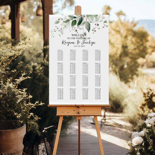 Groen elegant bruiloft zitgrafiek 16 tafels poster