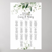 Groen elegant bruiloft zitgrafiek 17 tafels poster (Voorkant)