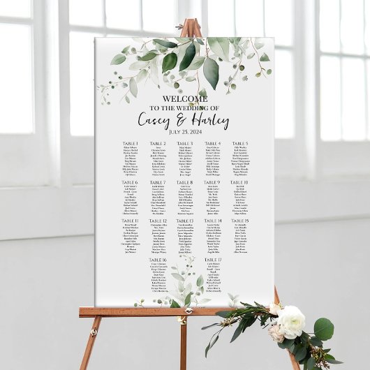 Groen elegant bruiloft zitgrafiek 17 tafels poster