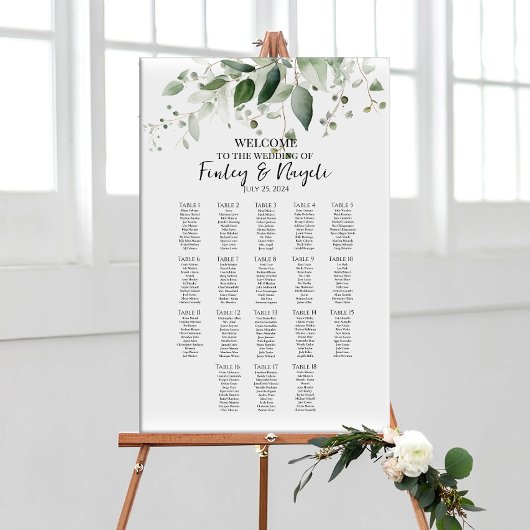 Groen elegant bruiloft zitgrafiek 18 tafels poster