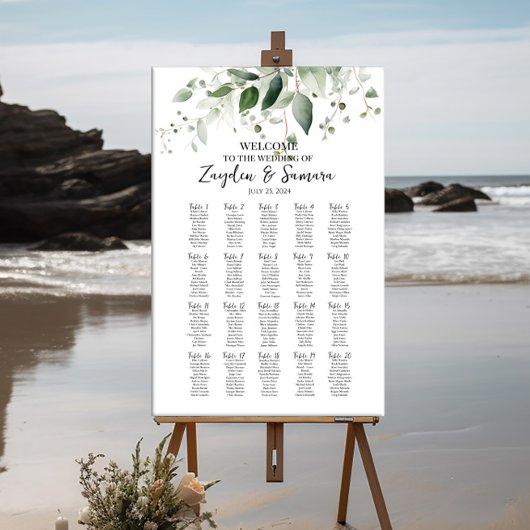 Groen elegant bruiloft zitgrafiek 20 tafels poster