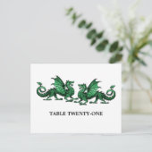 Groen Elegant Dragons Tabelnummer Briefkaart (Staand voorkant)