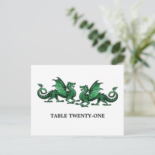 Groen Elegant Dragons Tabelnummer Briefkaart (Staand voorkant)