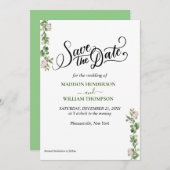 Groen Elegant en Bloemen Bruiloft Save The Date Kaart (Voorkant / Achterkant)