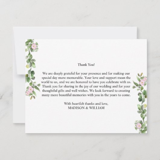 Groen Elegant en mooi bloemenhuwelijk Bedankkaart (Achterkant)