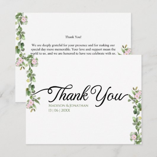 Groen Elegant en mooi bloemenhuwelijk Bedankkaart (Voorkant / Achterkant)