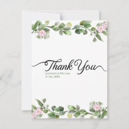 Groen Elegant en mooi bloemenhuwelijk Bedankkaart