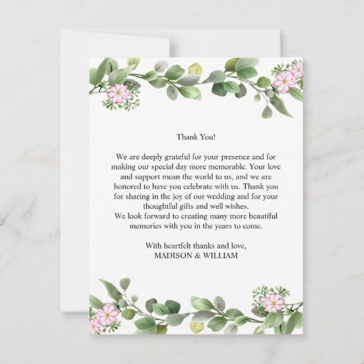 Groen Elegant en mooi bloemenhuwelijk Bedankkaart (Achterkant)
