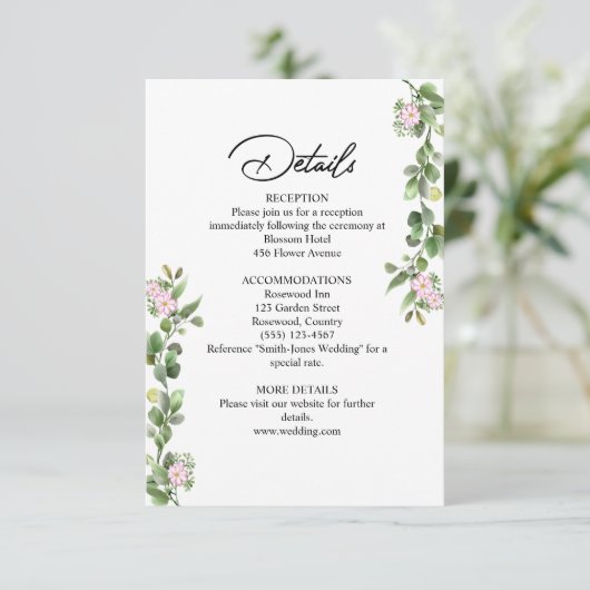 Groen Elegant en mooi bloemenhuwelijk Informatiekaartje (Staand voorkant)