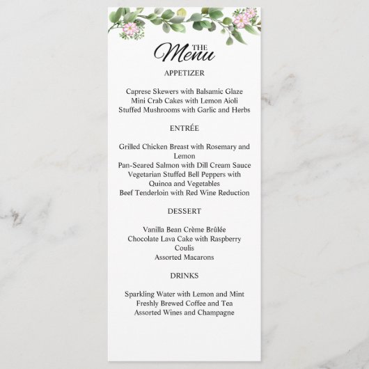 Groen Elegant en mooi bloemenhuwelijk Menu (Voorkant)