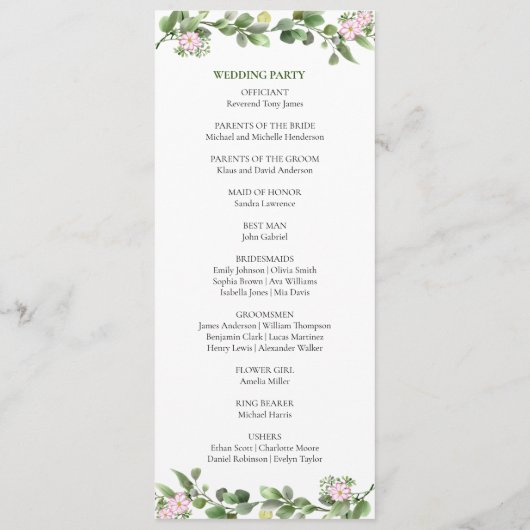 Groen Elegant en mooi bloemenhuwelijk Programmakaart (Achterkant)