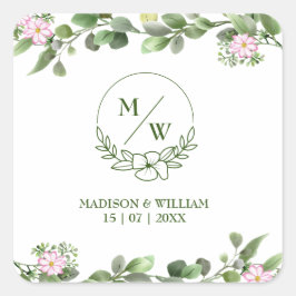 Groen Elegant en mooi bloemenhuwelijk Vierkante Sticker