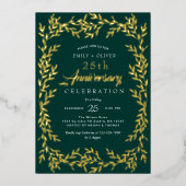 Groen Elegant Gold Leaf Jubileum Folie Uitnodiging (Voorkant)
