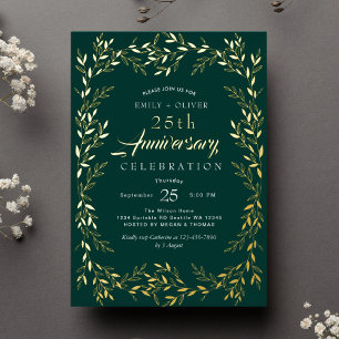 Groen Elegant Gold Leaf Jubileum Folie Uitnodiging