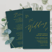 Groen elegant Gold-script in één bruiloft Kaart