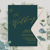 Groen elegant Gold-script in één bruiloft Kaart