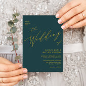 Groen elegant Gold-script in één bruiloft Kaart