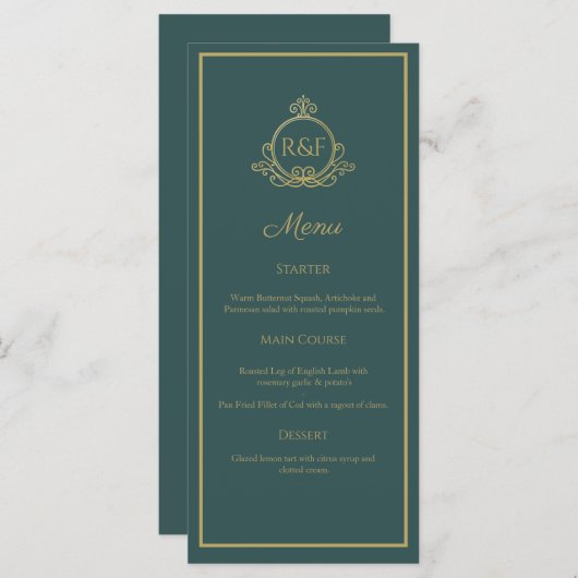 Groen Elegant Golden Calligraphy Wedding Menu (Voorkant / Achterkant)