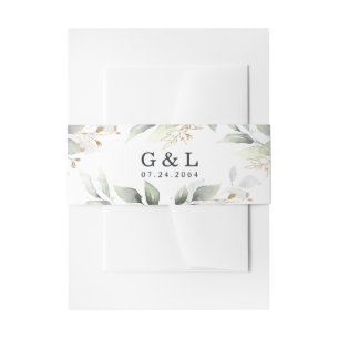 Groen Elegant Groen en Goud Rustieke Bruiloft Uitnodigingen Wikkel